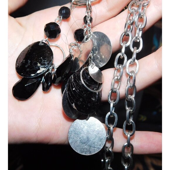 Guess Black And Silver Tone Dangling Charm Pendant Necklace - Picture 2 of 4